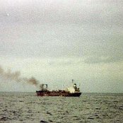 MV Aris on fire Feb 1982